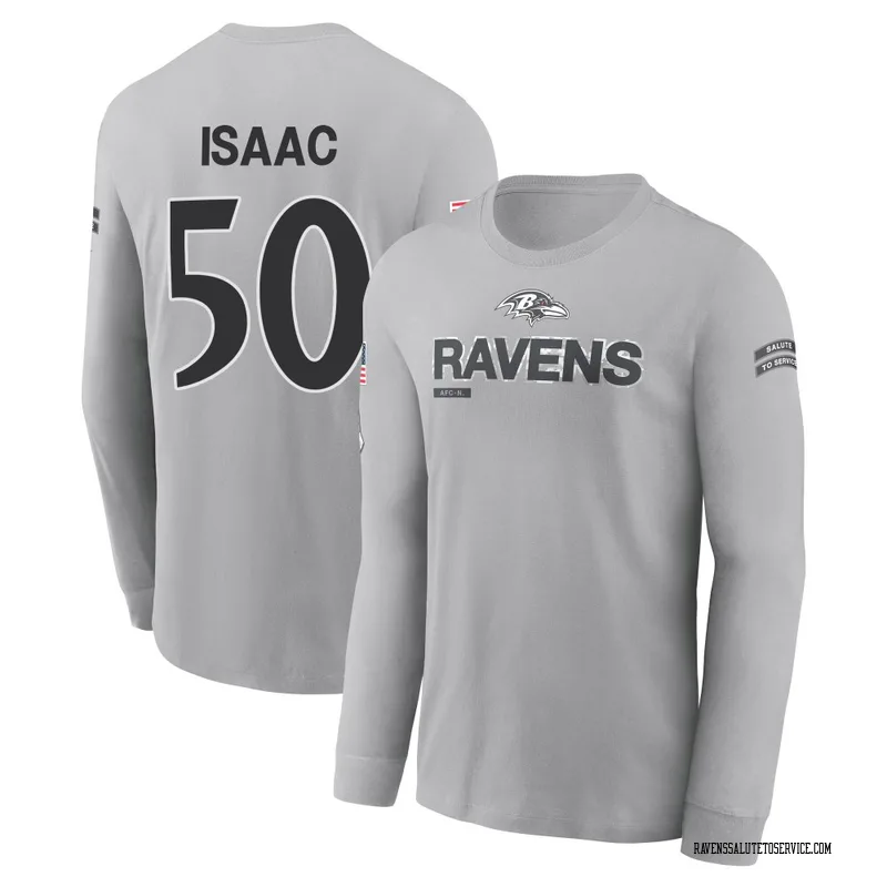 Men's Adisa Isaac Baltimore Ravens Gray 2024 Salute to Service Long Sleeve T-Shirt