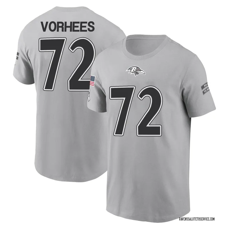 Men's Andrew Vorhees Baltimore Ravens Gray 2024 Salute to Service Name & Number T-Shirt