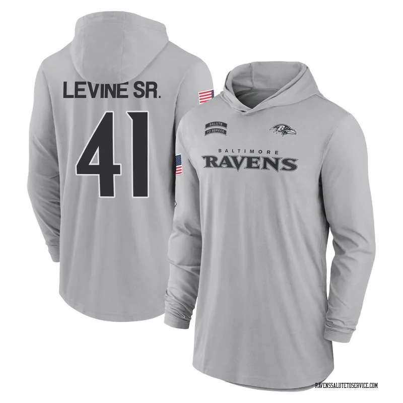 Men's Anthony Levine Sr. Baltimore Ravens Gray 2024 Salute to Service Lightweight Performance Long Sleeve Hooded T-Shirt