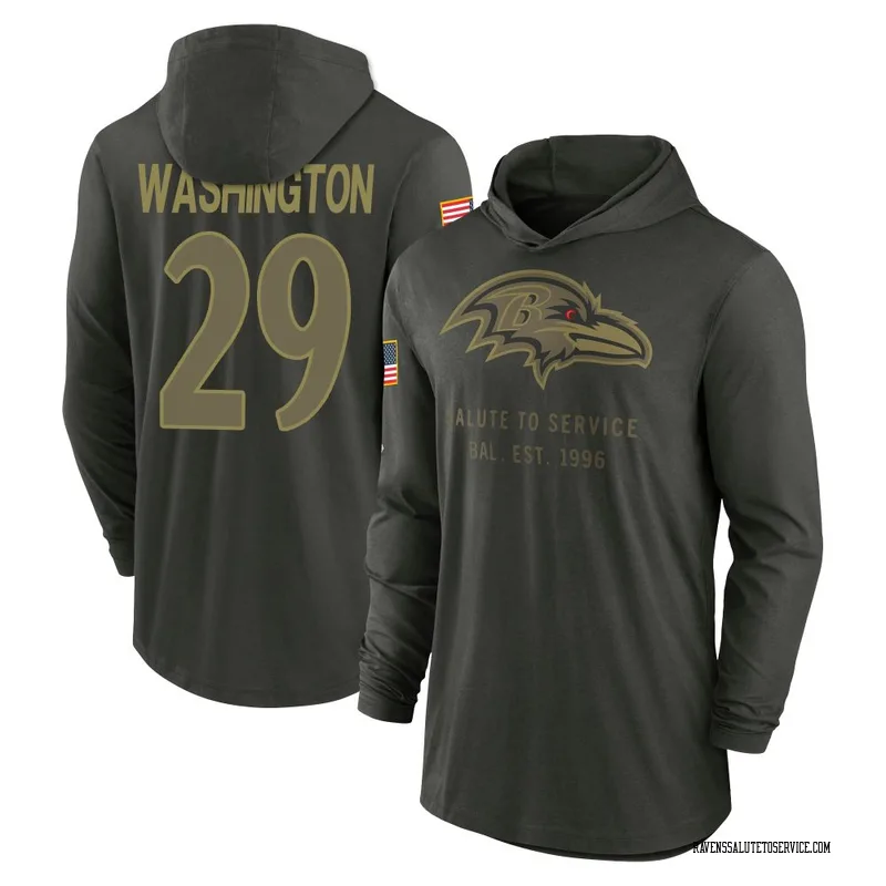 Men's Ar'Darius Washington Baltimore Ravens Green Forest/ 2025 Salute to Service Sideline Lightweight Hooded Pullover Long Sleev