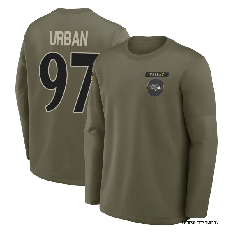 Men's Brent Urban Baltimore Ravens Olive 2025 Salute to Service Sideline Coaches Long Sleeve T-Shirt
