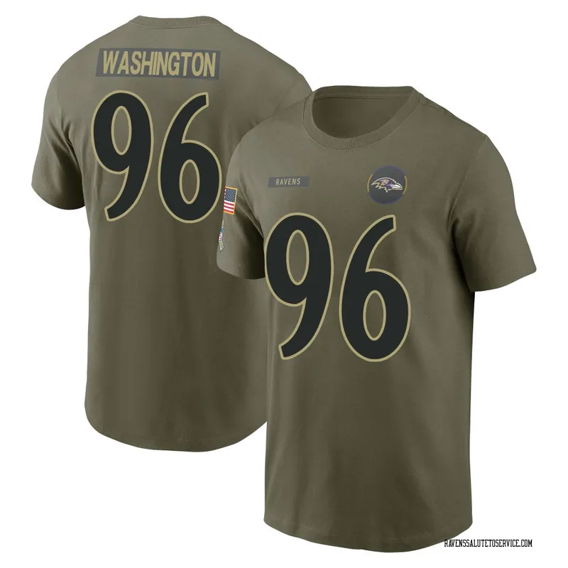 Men's Broderick Washington Jr. Baltimore Ravens Olive 2025 Salute to Service Name & Number T-Shirt