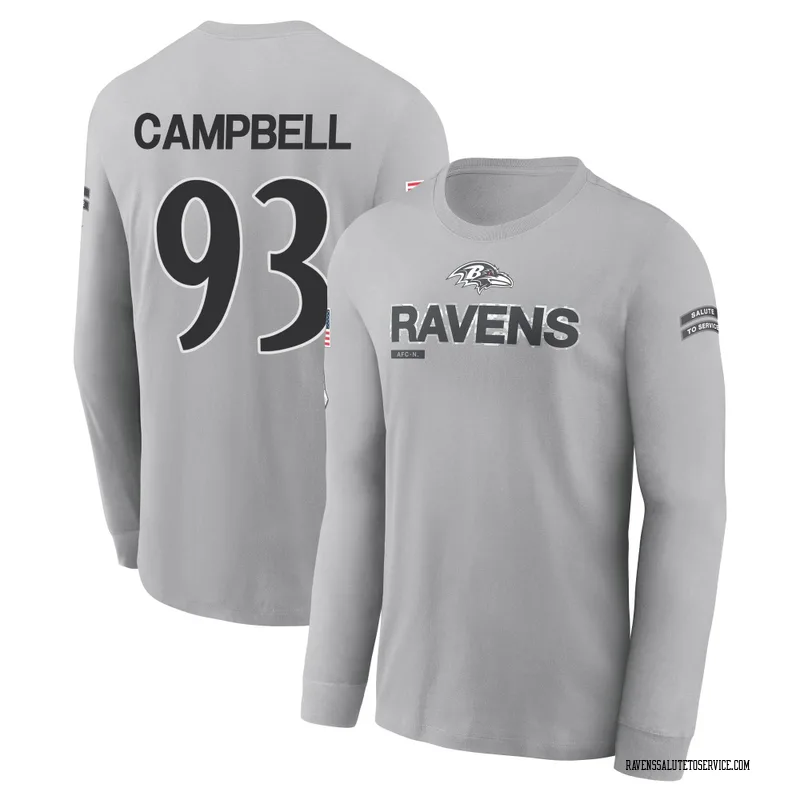Men's Calais Campbell Baltimore Ravens Gray 2024 Salute to Service Long Sleeve T-Shirt