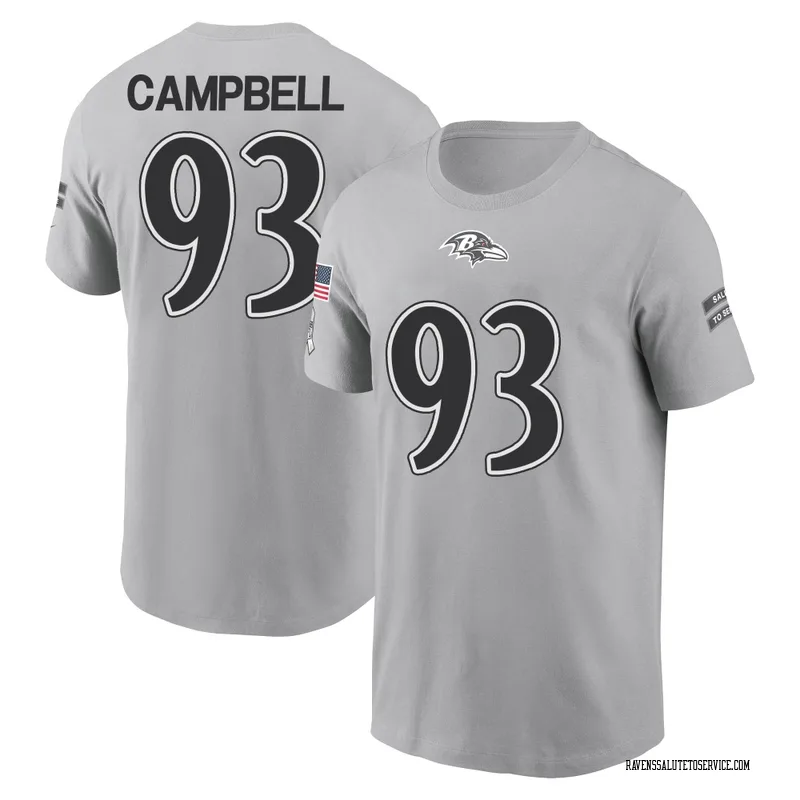 Men's Calais Campbell Baltimore Ravens Gray 2024 Salute to Service Name & Number T-Shirt