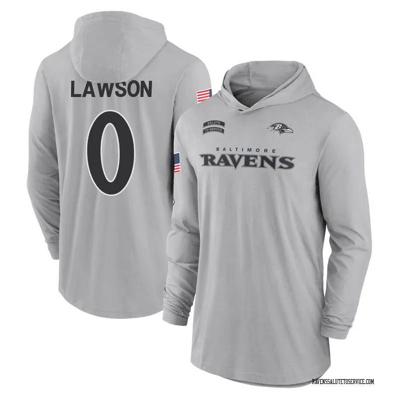 Men's Carl Lawson Baltimore Ravens Gray 2024 Salute to Service Lightweight Performance Long Sleeve Hooded T-Shirt
