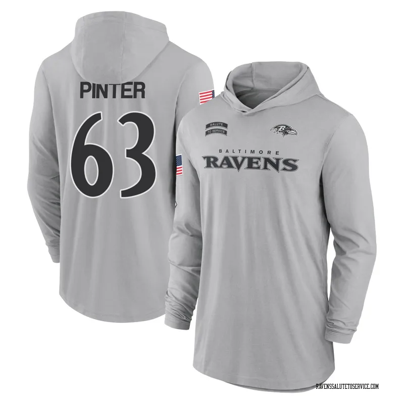 Men's Danny Pinter Baltimore Ravens Gray 2024 Salute to Service Lightweight Performance Long Sleeve Hooded T-Shirt