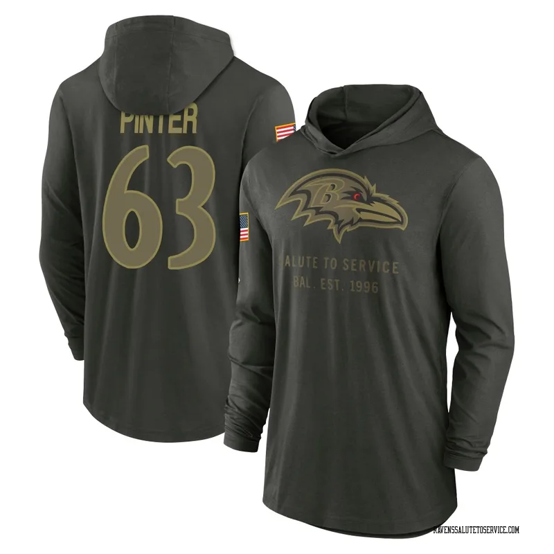 Men's Danny Pinter Baltimore Ravens Green Forest/ 2025 Salute to Service Sideline Lightweight Hooded Pullover Long Sleeve T-Shir