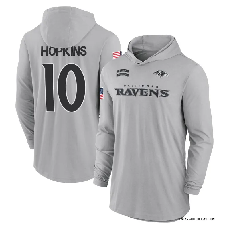 Men's DeAndre Hopkins Baltimore Ravens Gray 2024 Salute to Service Lightweight Performance Long Sleeve Hooded T-Shirt