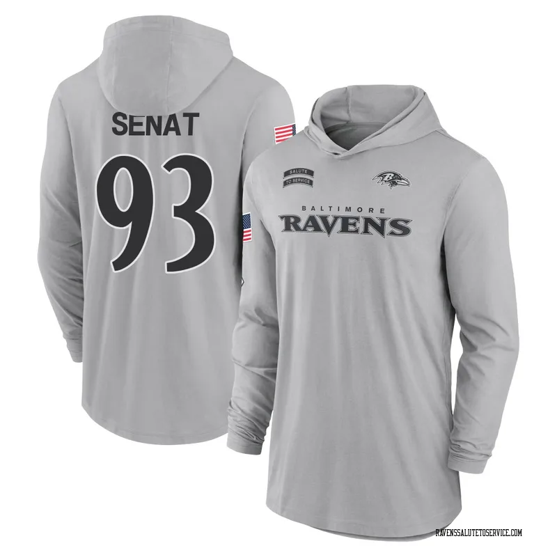 Men's Deadrin Senat Baltimore Ravens Gray 2024 Salute to Service Lightweight Performance Long Sleeve Hooded T-Shirt