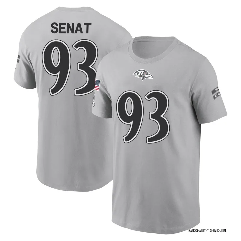 Men's Deadrin Senat Baltimore Ravens Gray 2024 Salute to Service Name & Number T-Shirt