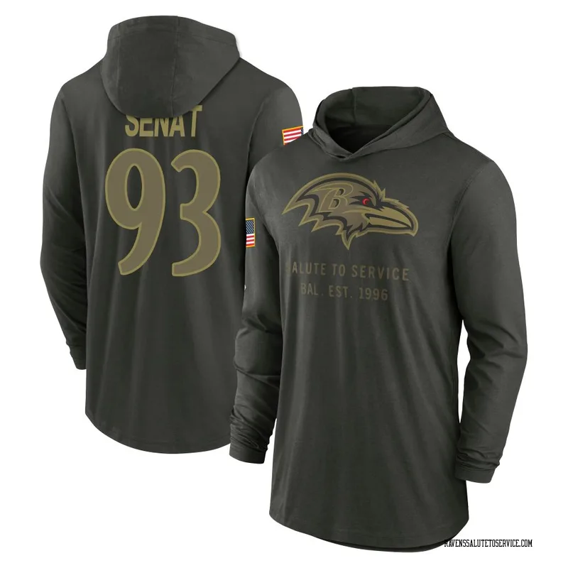 Men's Deadrin Senat Baltimore Ravens Green Forest/ 2025 Salute to Service Sideline Lightweight Hooded Pullover Long Sleeve T-Shi