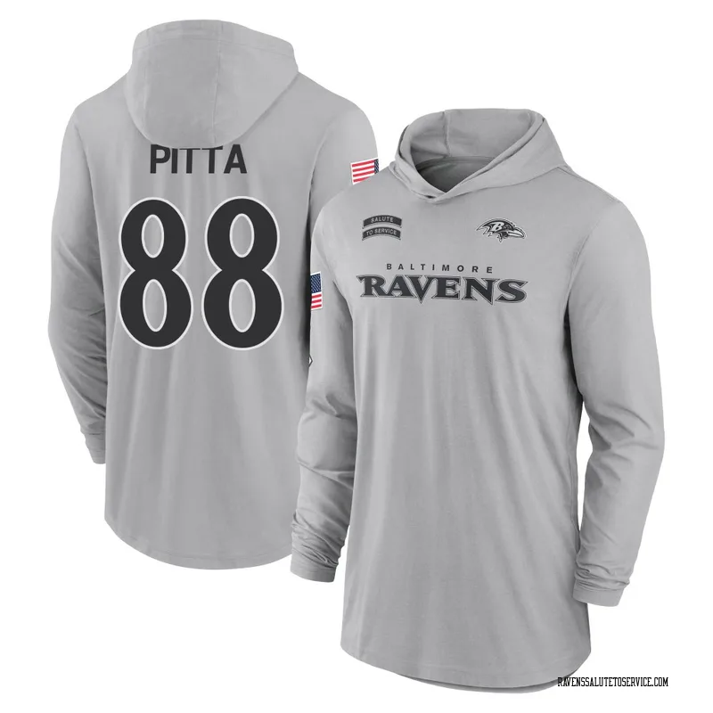 Men's Dennis Pitta Baltimore Ravens Gray 2024 Salute to Service Lightweight Performance Long Sleeve Hooded T-Shirt