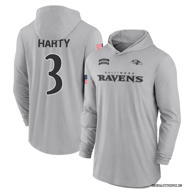 Men's Deonte Harty Baltimore Ravens Gray 2024 Salute to Service Lightweight Performance Long Sleeve Hooded T-Shirt