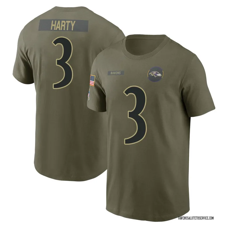 Men's Deonte Harty Baltimore Ravens Olive 2025 Salute to Service Name & Number T-Shirt