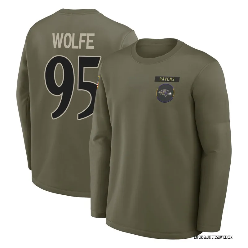 Men's Derek Wolfe Baltimore Ravens Olive 2025 Salute to Service Sideline Coaches Long Sleeve T-Shirt