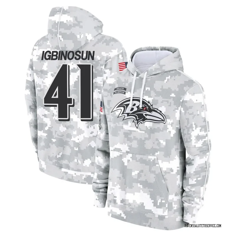 Men's Desmond Igbinosun Baltimore Ravens Camo Arctic 2024 Salute to Service Club Fleece Pullover Hoodie