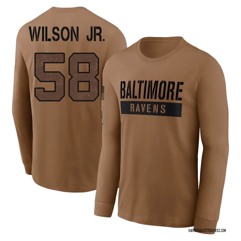 Men's Dion Wilson Jr. Baltimore Ravens Brown / 2023 Salute To Service Long Sleeve T-Shirt