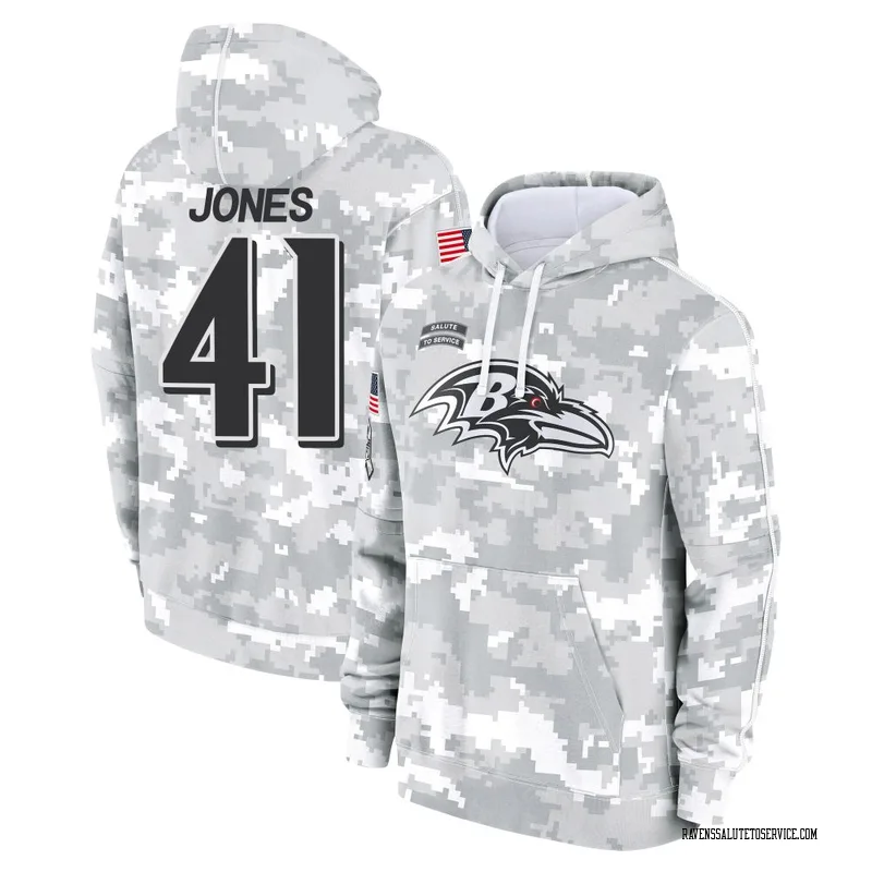 Men's Dre'Mont Jones Baltimore Ravens Camo Arctic 2024 Salute to Service Club Fleece Pullover Hoodie