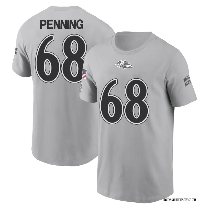 Men's Jared Penning Baltimore Ravens Gray 2024 Salute to Service Name & Number T-Shirt