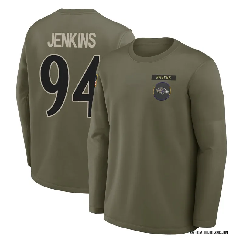 Men's John Jenkins Baltimore Ravens Olive 2025 Salute to Service Sideline Coaches Long Sleeve T-Shirt