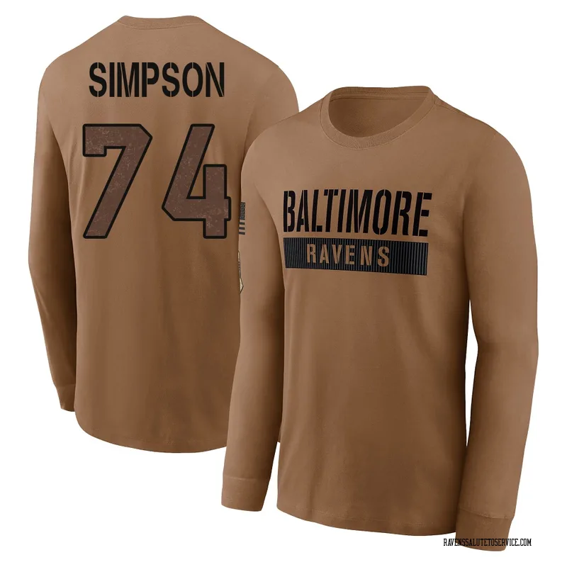 Men's John Simpson Baltimore Ravens Brown / 2023 Salute To Service Long Sleeve T-Shirt