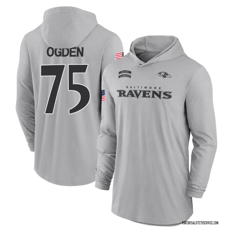Men's Jonathan Ogden Baltimore Ravens Gray 2024 Salute to Service Lightweight Performance Long Sleeve Hooded T-Shirt