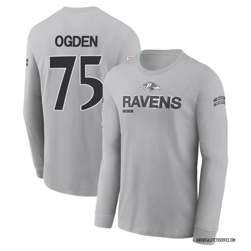 Men's Jonathan Ogden Baltimore Ravens Gray 2024 Salute to Service Long Sleeve T-Shirt