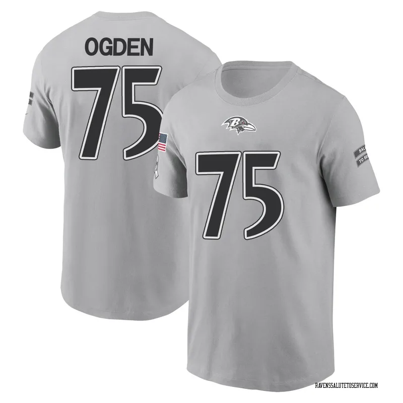Men's Jonathan Ogden Baltimore Ravens Gray 2024 Salute to Service Name & Number T-Shirt