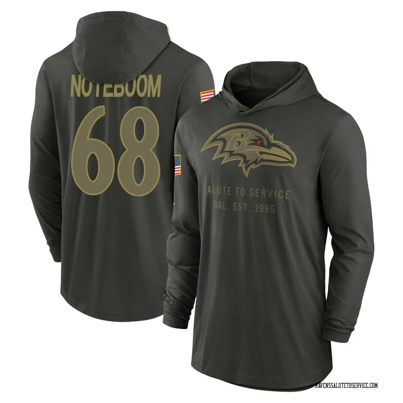 Men's Joseph Noteboom Baltimore Ravens Green Forest/ 2025 Salute to Service Sideline Lightweight Hooded Pullover Long Sleeve T-S