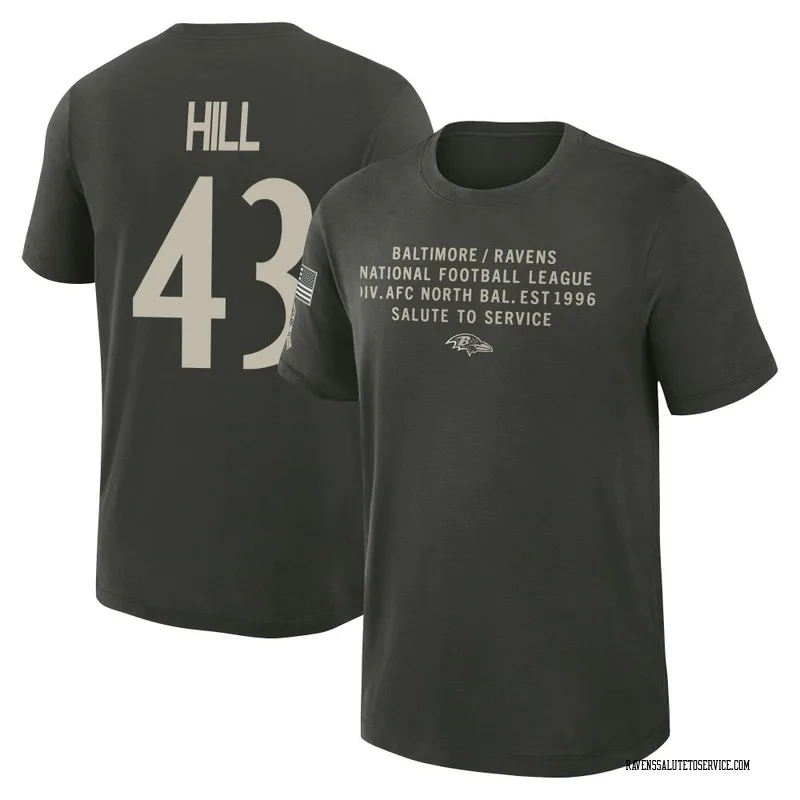 Men's Justice Hill Baltimore Ravens Green Dark/ 2025 Salute to Service Sideline Slub T-Shirt