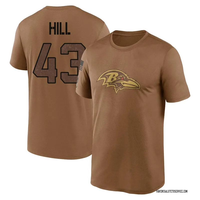 Men's Justice Hill Baltimore Ravens Legend Brown 2023 Salute To Service Performance T-Shirt