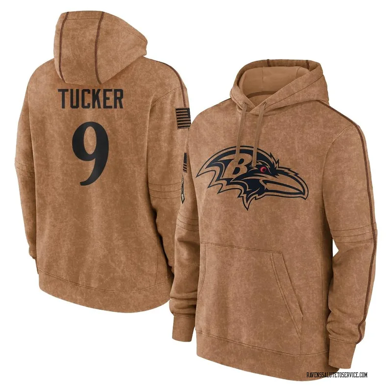 Men's Justin Tucker Baltimore Ravens Brown 2023 Salute To Service Club Pullover Hoodie