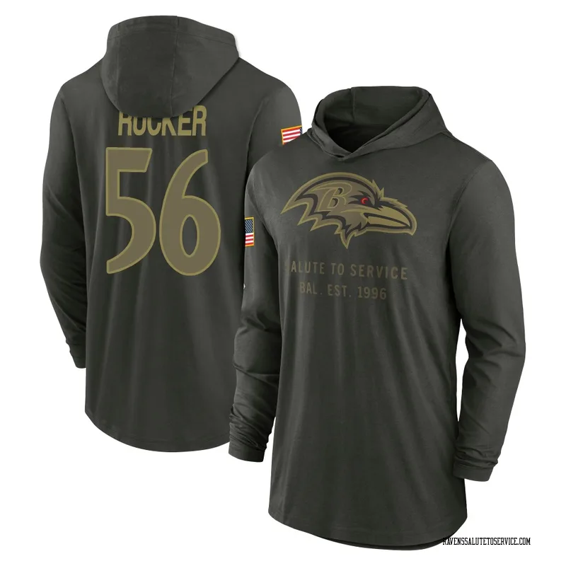Men's Kaimon Rucker Baltimore Ravens Green Forest/ 2025 Salute to Service Sideline Lightweight Hooded Pullover Long Sleeve T-Shi