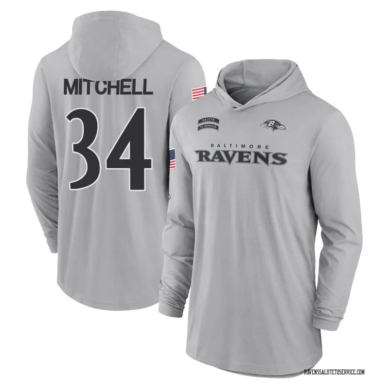 Men's Keaton Mitchell Baltimore Ravens Gray 2024 Salute to Service Lightweight Performance Long Sleeve Hooded T-Shirt