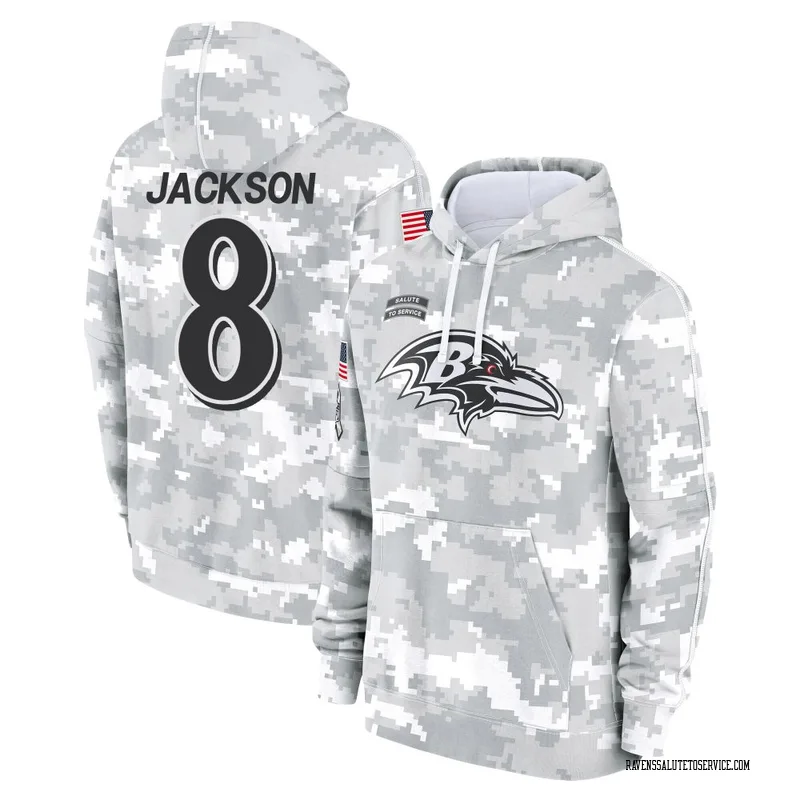 Men's Lamar Jackson Baltimore Ravens Camo Arctic 2024 Salute to Service Club Fleece Pullover Hoodie