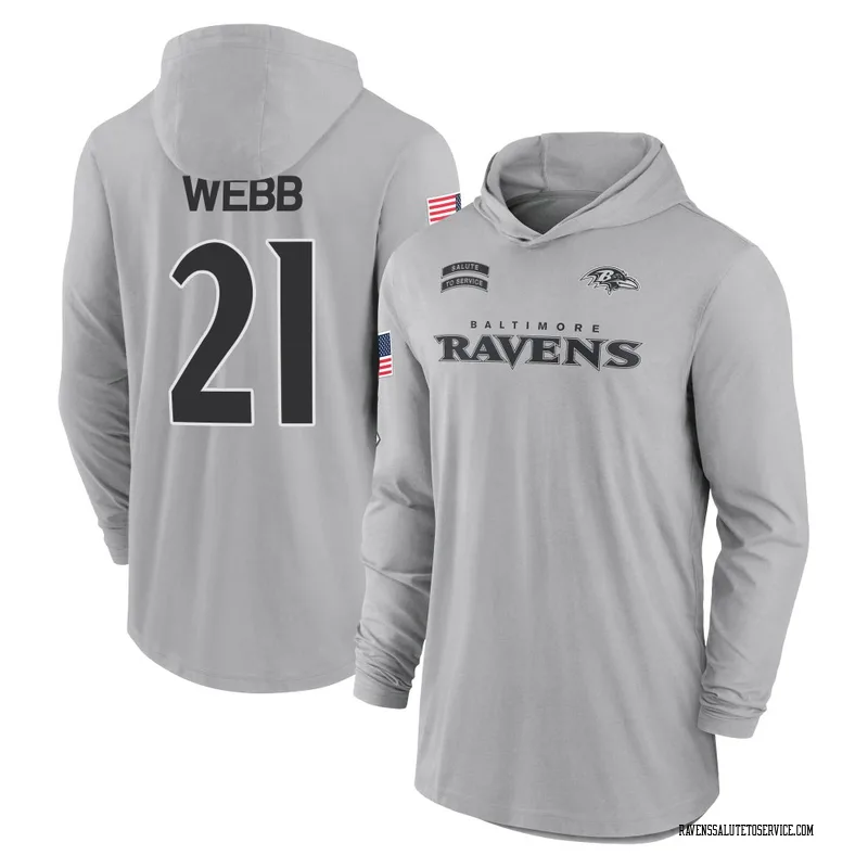 Men's Lardarius Webb Baltimore Ravens Gray 2024 Salute to Service Lightweight Performance Long Sleeve Hooded T-Shirt