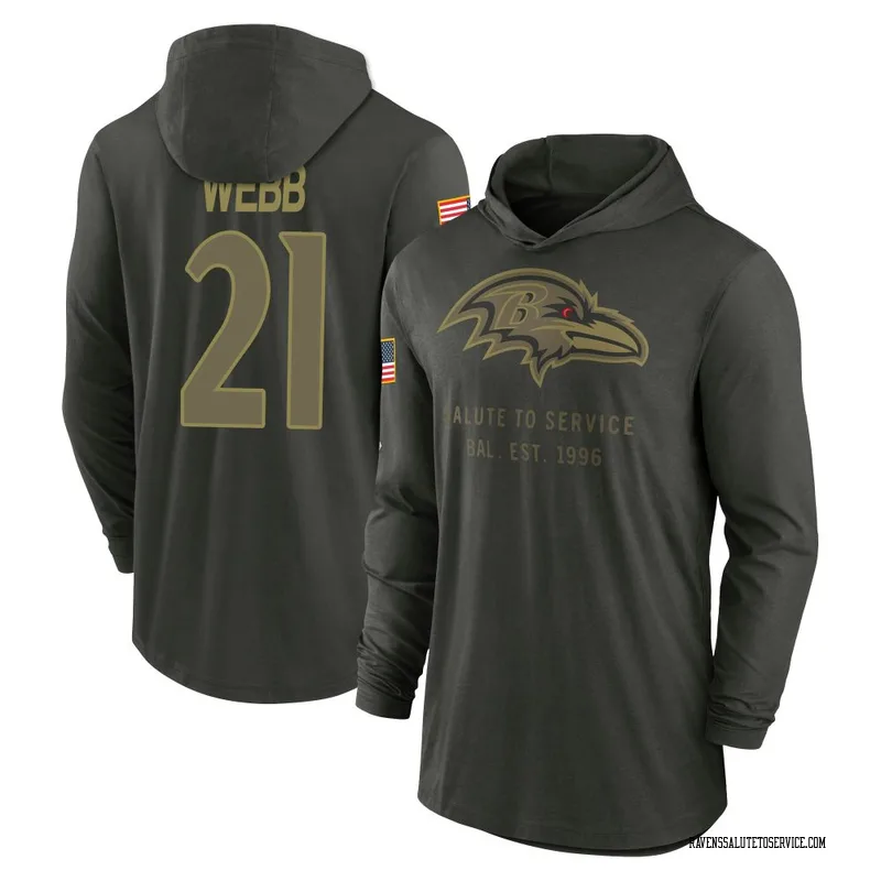 Men's Lardarius Webb Baltimore Ravens Green Forest/ 2025 Salute to Service Sideline Lightweight Hooded Pullover Long Sleeve T-Sh