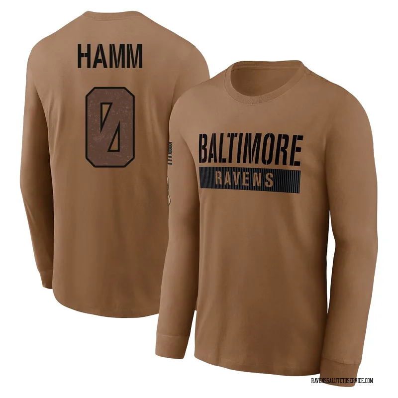 Men's Malik Hamm Baltimore Ravens Brown / 2023 Salute To Service Long Sleeve T-Shirt