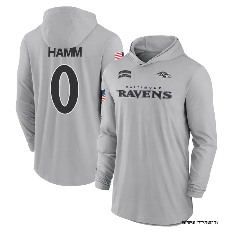 Men's Malik Hamm Baltimore Ravens Gray 2024 Salute to Service Lightweight Performance Long Sleeve Hooded T-Shirt