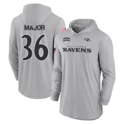 Men's Marcus Major Baltimore Ravens Gray 2024 Salute to Service Lightweight Performance Long Sleeve Hooded T-Shirt