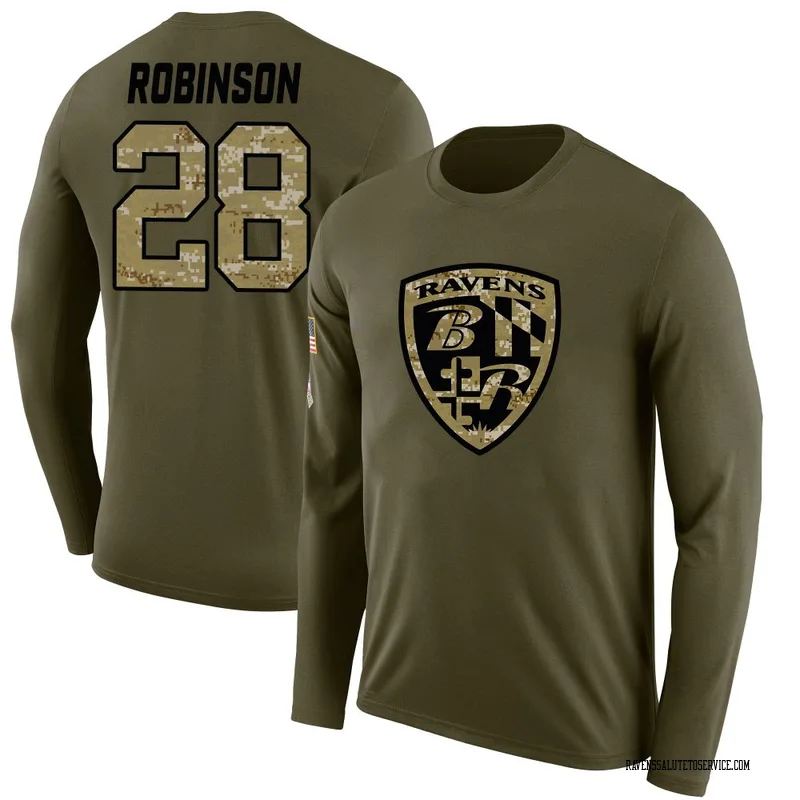 Men's Marquise Robinson Baltimore Ravens Legend Olive Salute to Service Sideline Long Sleeve T-Shirt