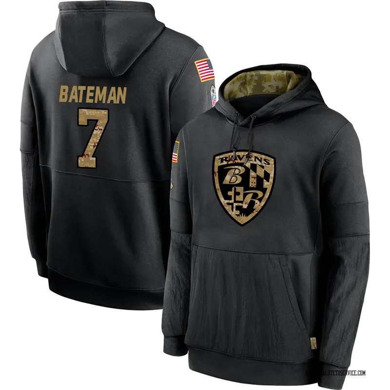 Men's Rashod Bateman Baltimore Ravens Black 2020 Salute to Service Sideline Performance Pullover Hoodie