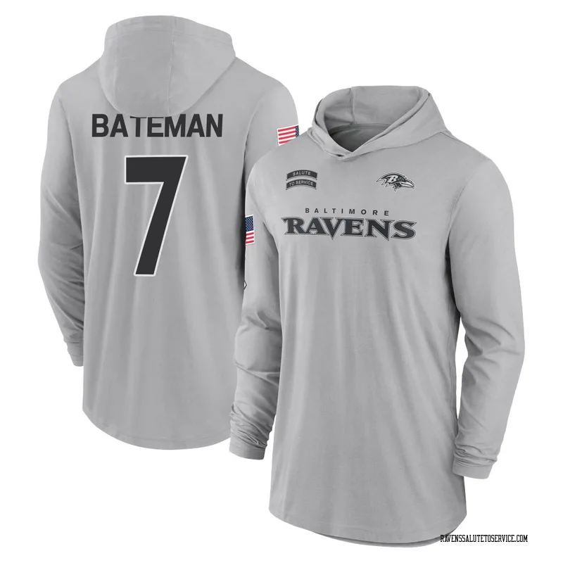 Men's Rashod Bateman Baltimore Ravens Gray 2024 Salute to Service Lightweight Performance Long Sleeve Hooded T-Shirt