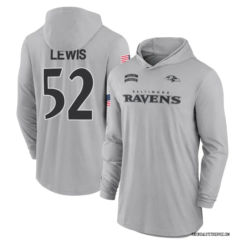 Men's Ray Lewis Baltimore Ravens Gray 2024 Salute to Service Lightweight Performance Long Sleeve Hooded T-Shirt
