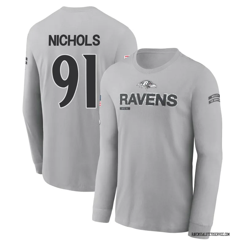 Men's Rayshad Nichols Baltimore Ravens Gray 2024 Salute to Service Long Sleeve T-Shirt
