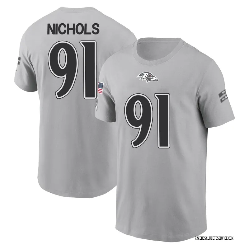 Men's Rayshad Nichols Baltimore Ravens Gray 2024 Salute to Service Name & Number T-Shirt