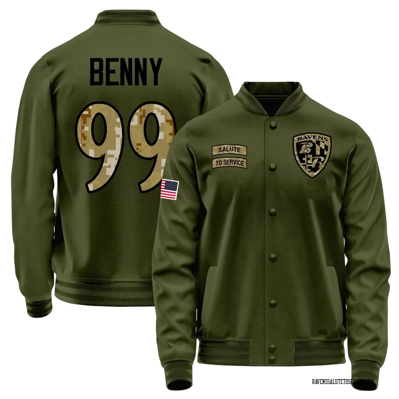 Men's Rayshaun Benny Baltimore Ravens Olive Salute to Service Sideline Performance Jacket