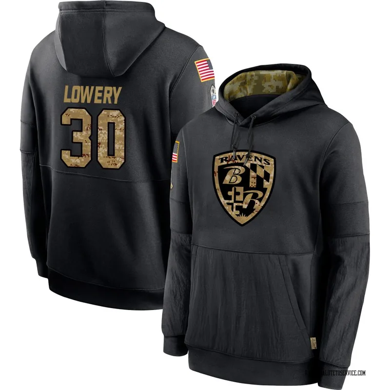 Men's Reuben Lowery Baltimore Ravens Black 2020 Salute to Service Sideline Performance Pullover Hoodie