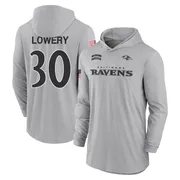 Men's Reuben Lowery Baltimore Ravens Gray 2024 Salute to Service Lightweight Performance Long Sleeve Hooded T-Shirt