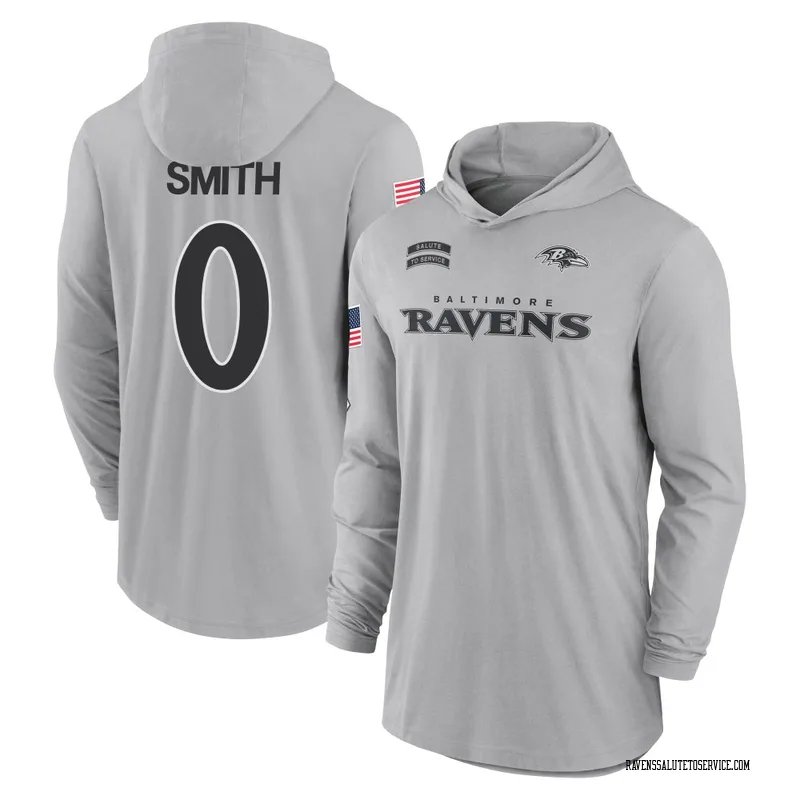 Men's Roquan Smith Baltimore Ravens Gray 2024 Salute to Service Lightweight Performance Long Sleeve Hooded T-Shirt